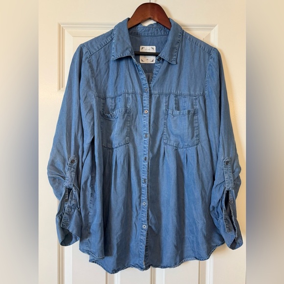 Style & Co Chambray Relaxed Fit Soft Denim Button Up Top Size 0X - Picture 2 of 9